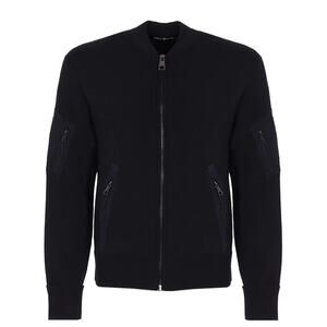 NEIL BARRETT Knit Bomber Jacket Navy Zip Front Pockets Slim Fit Long Sleeve XL